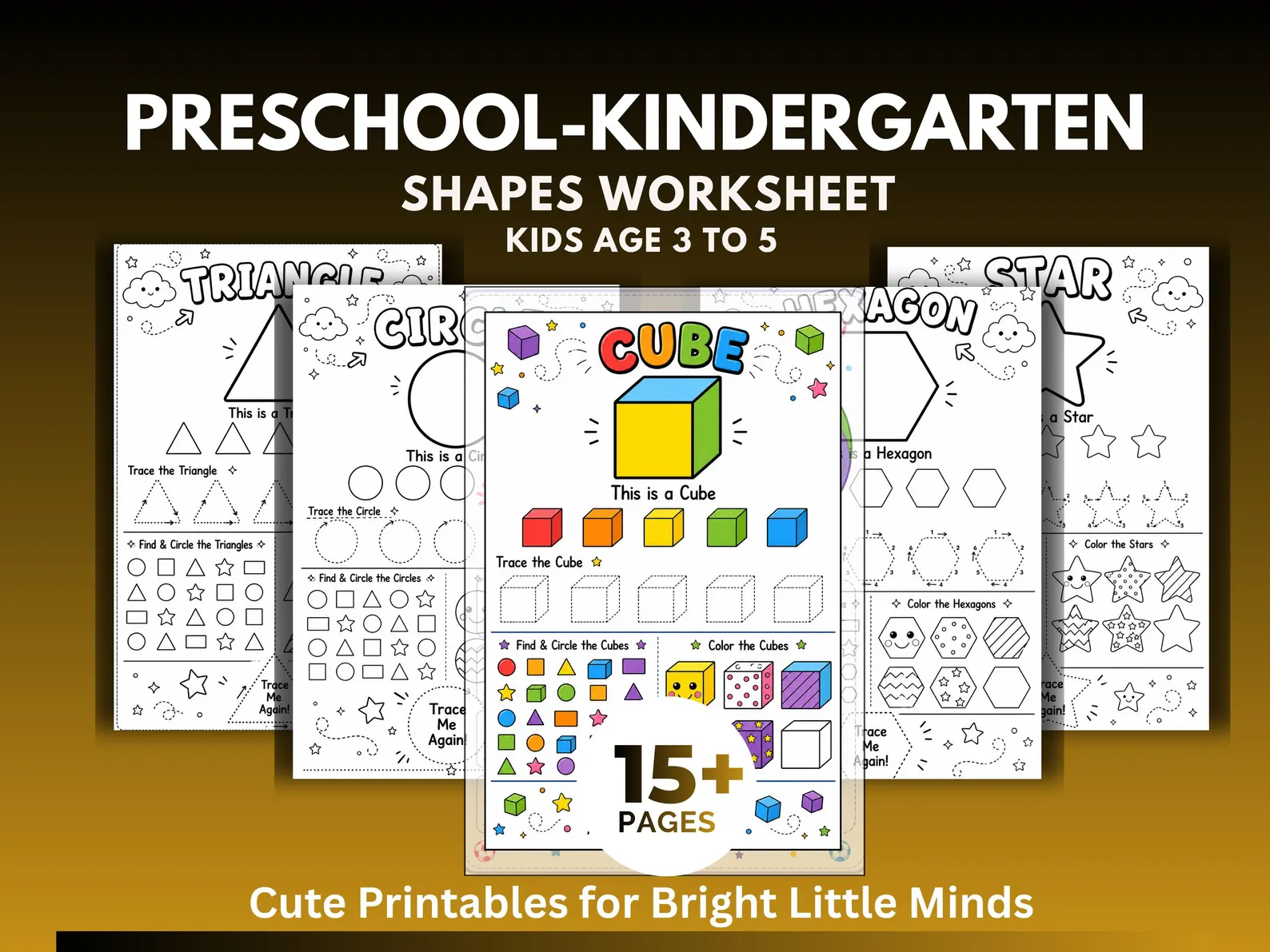 CuteLearner printable Preschool Shapes Worksheets For Kids, Shape Recognition Activities, Kindergarten Math Worksheets, Fine Motor Skills — Matching Worksheets,
